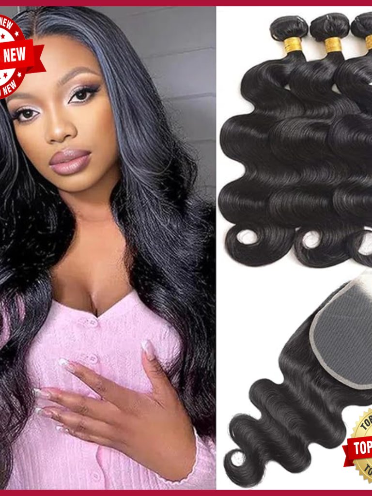Brazilian Body Wave Human Hair Extensions 3 Bundles With 5x5 Lace Closure